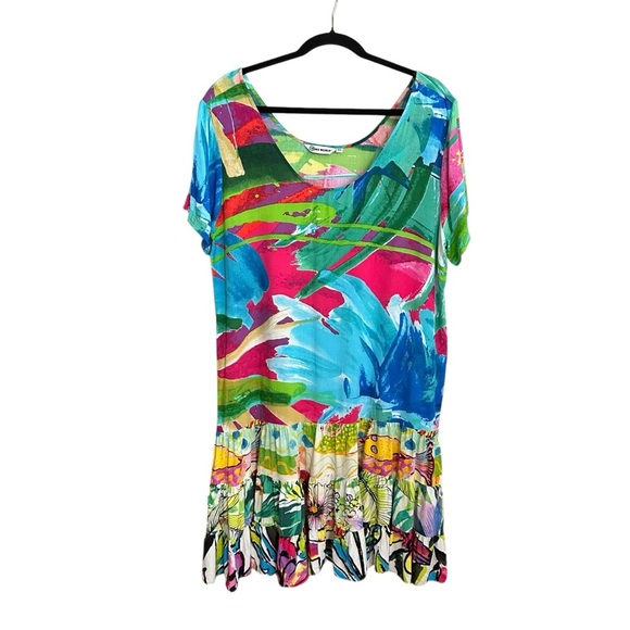 JAMS WORLD Fire Garden Print Hattie Dress Tiered Ruffle Hawaiian Artsy Size XL - Picture 14 of 14
